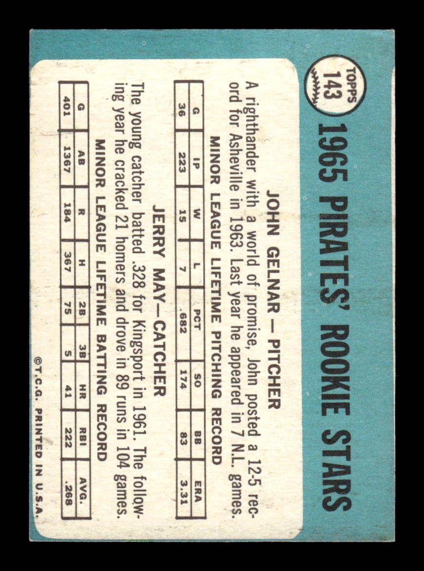 1965 Topps #143 Pirates 1965 Rookie Stars John Gelnar Jerry May VG 54T10007967