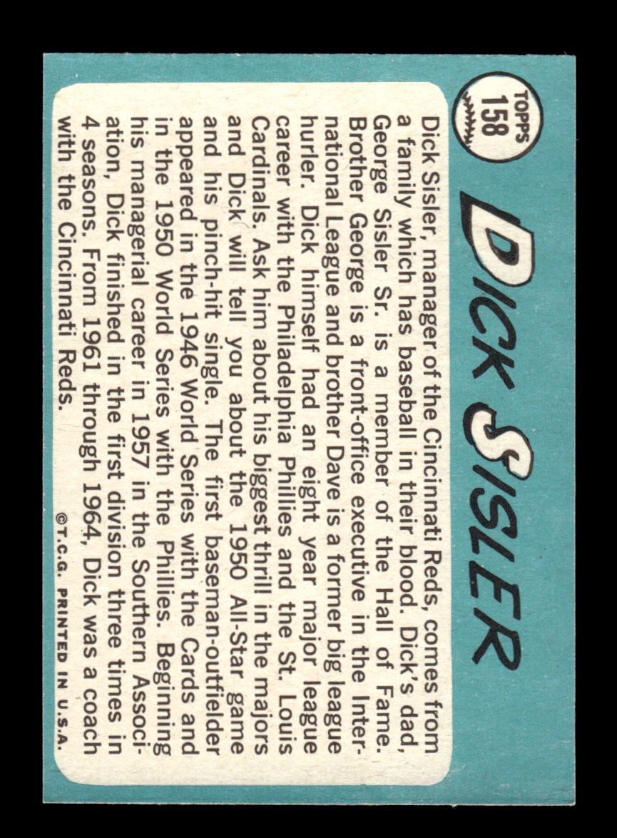 1965 Topps #158 Dick Sisler Cincinnati Reds VG 54T10007976