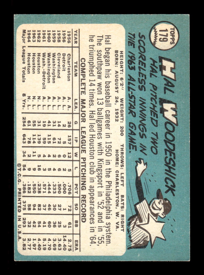 1965 Topps #179 Hal Woodeshick Houston Astros VG 54T10007987