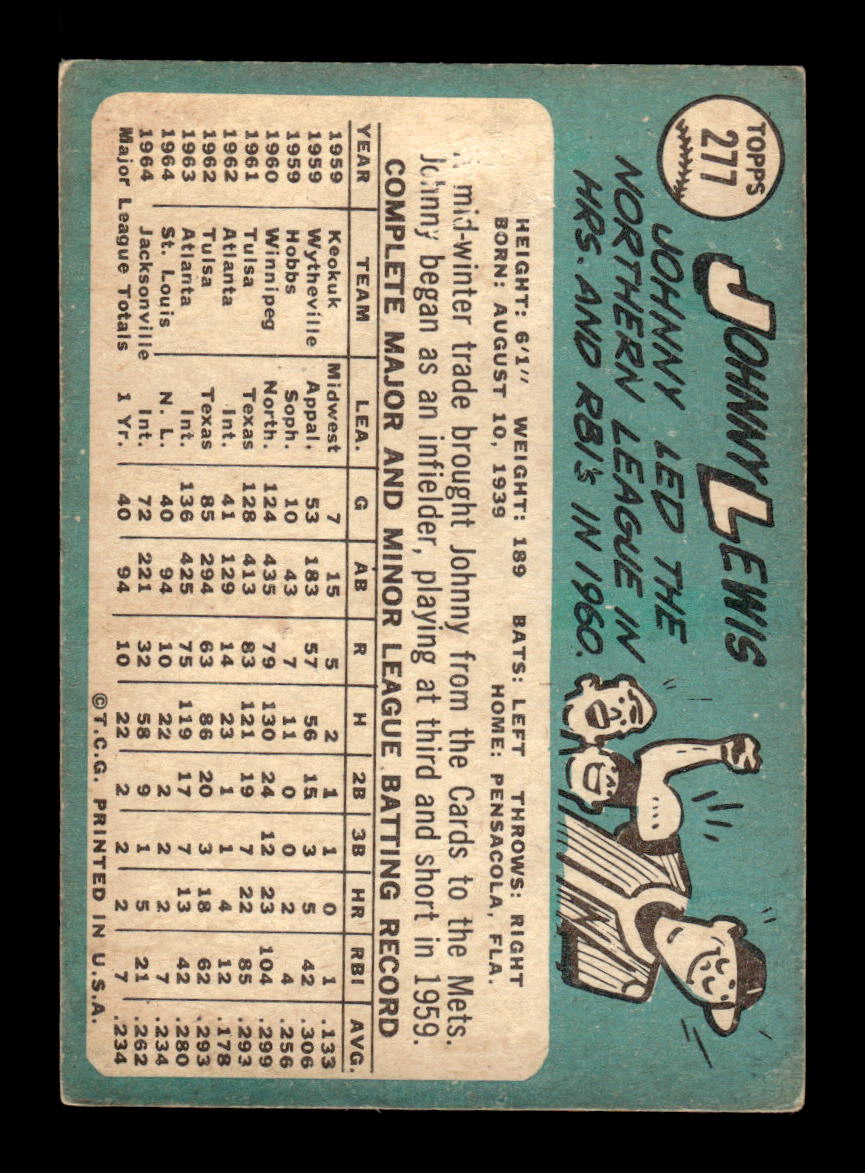 1965 Topps #277 Johnny Lewis New York Mets VG 54T10008034