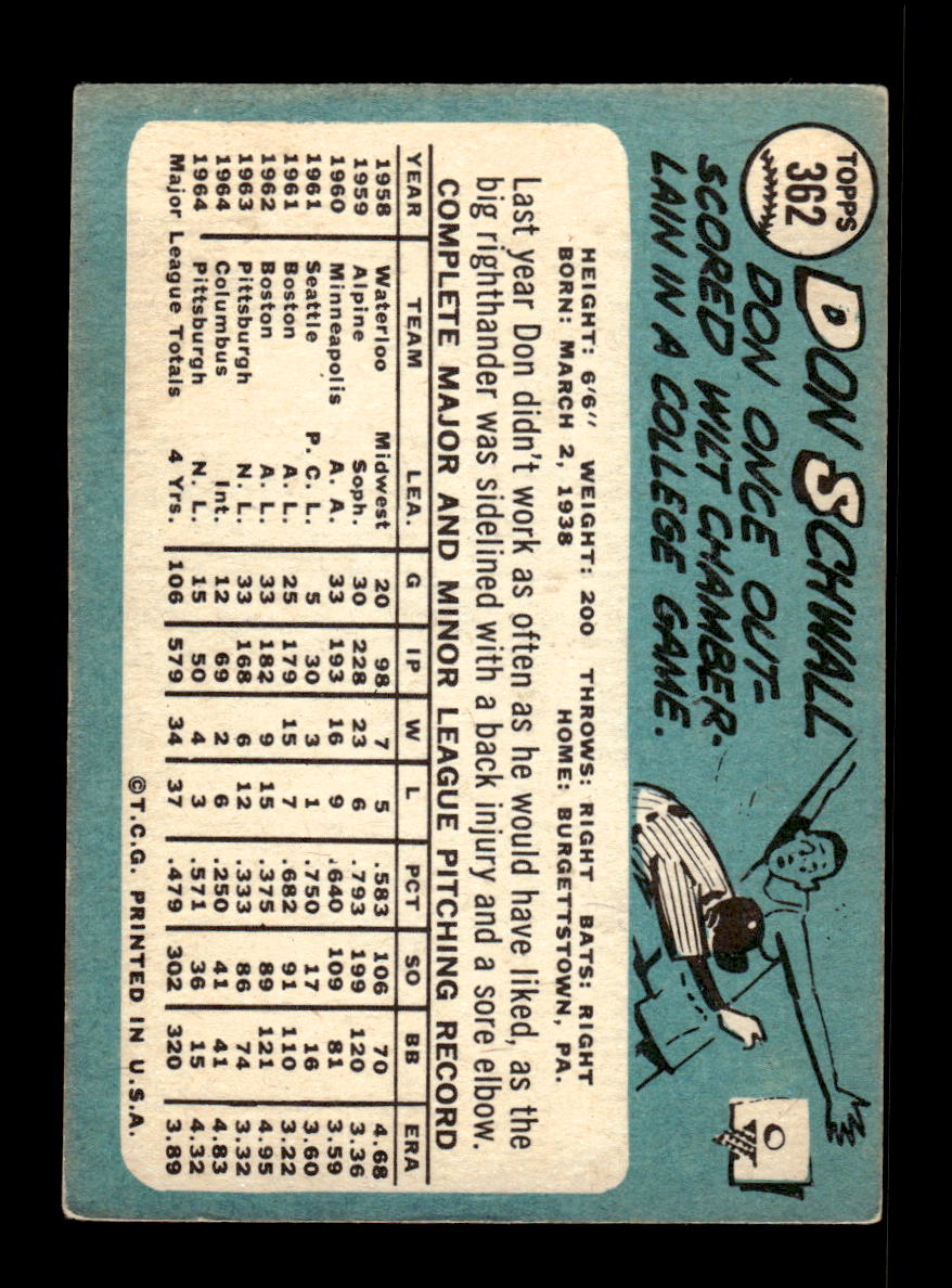 1965 Topps #362 Don Schwall Pittsburgh Pirates VG 54T10008078