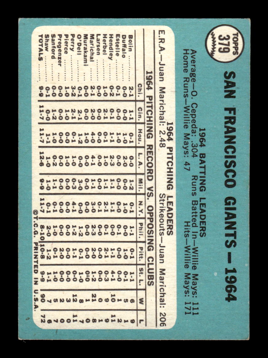 1965 Topps #379 San Francisco Giants San Francisco Giants VG 54T10008088
