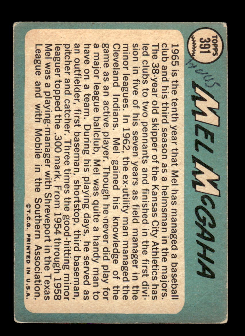 1965 Topps #391 Mel McGaha Kansas City Athletics Poor 54T10008091