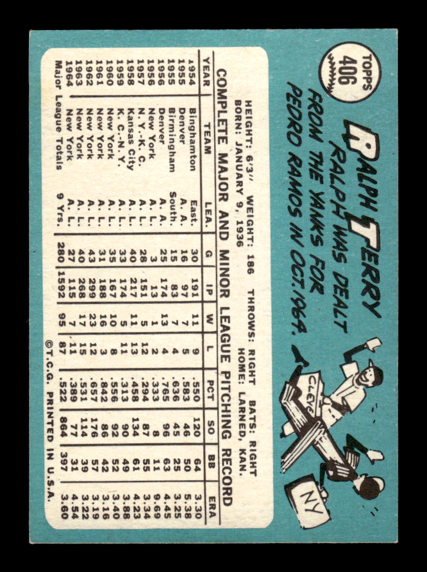 1965 Topps #406 Ralph Terry Cleveland Indians VG 54T10008096