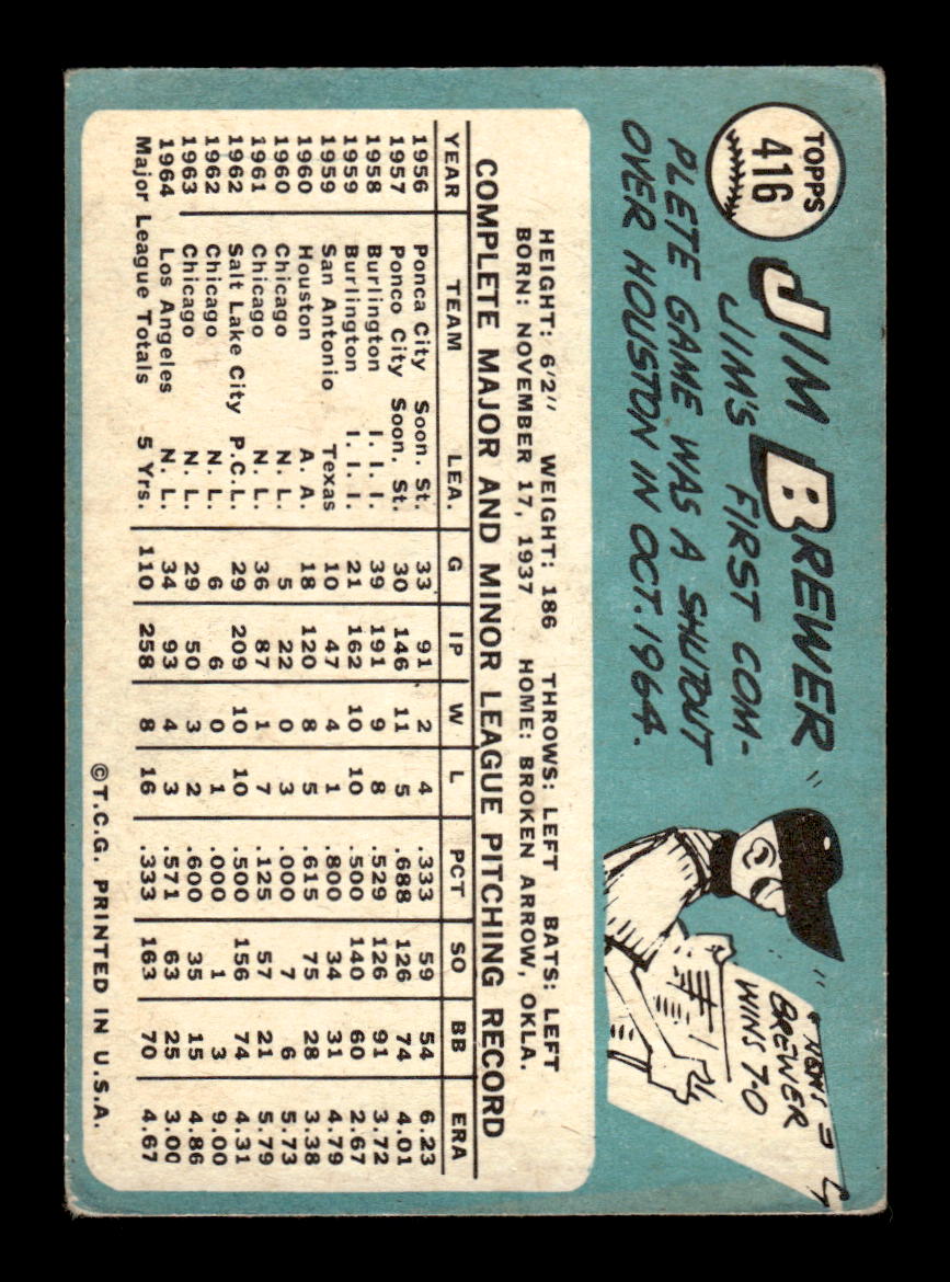 1965 Topps #416 Jim Brewer Los Angeles Dodgers VG 54T10008101