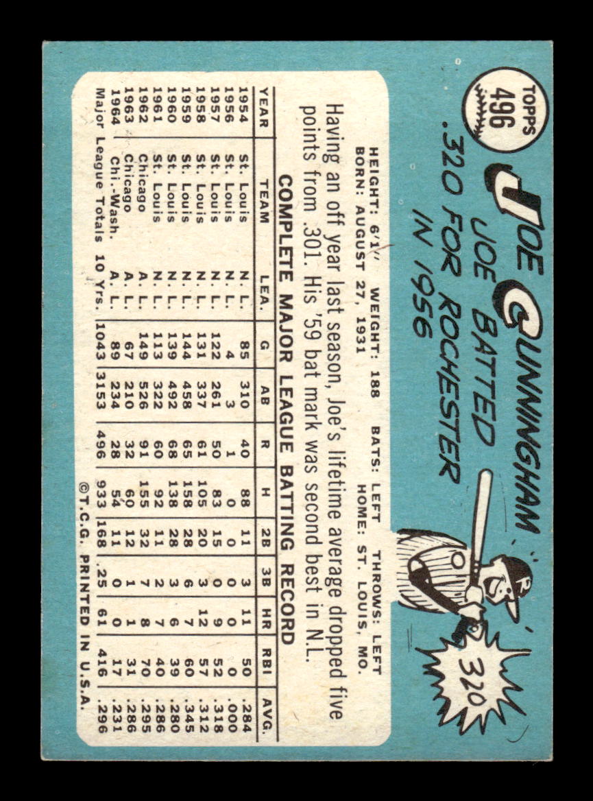 1965 Topps #496 Joe Cunningham Washington Senators VG 54T10008137