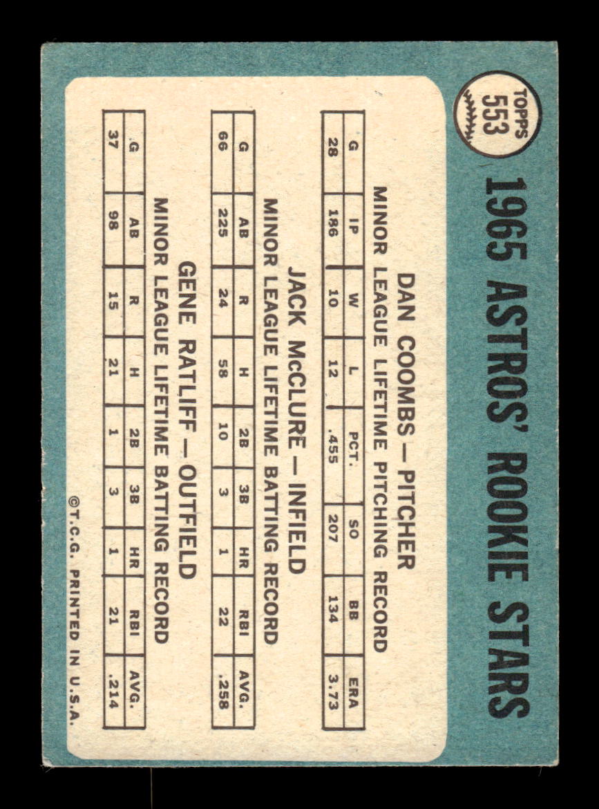 1965 Topps #553 Houston Rookie Stars Coombs McClure Ratliff VG 54T10008155