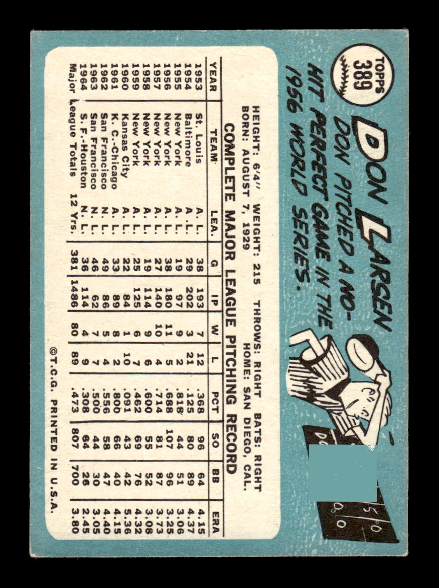 1965 Topps #389 Don Larsen Houston Astros VGEX 54T10008168