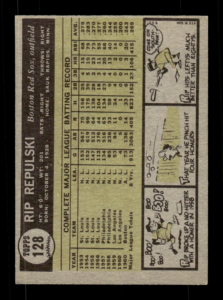 1961 Topps #128 Rip Repulski Boston Red Sox EXMT KC10008414