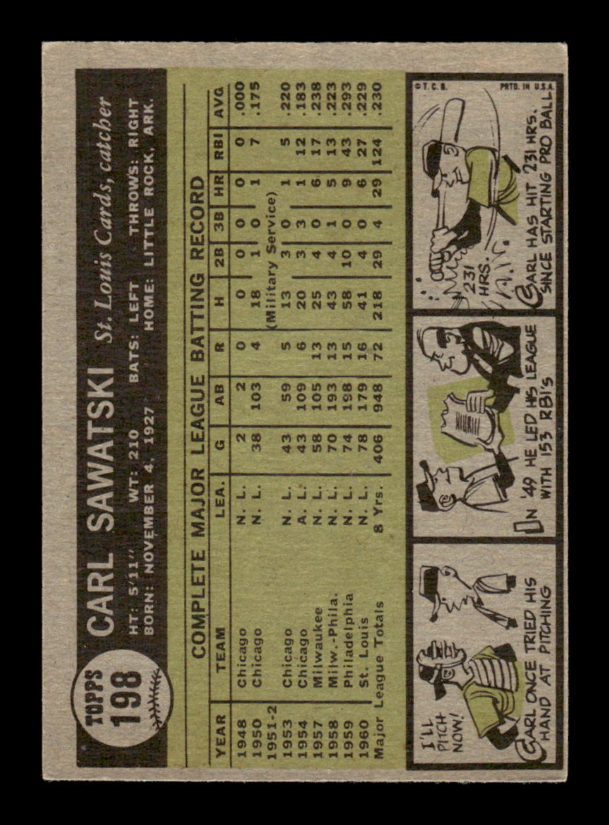 1961 Topps #198 Carl Sawatski St. Louis Cardinals EXMT KC10008477