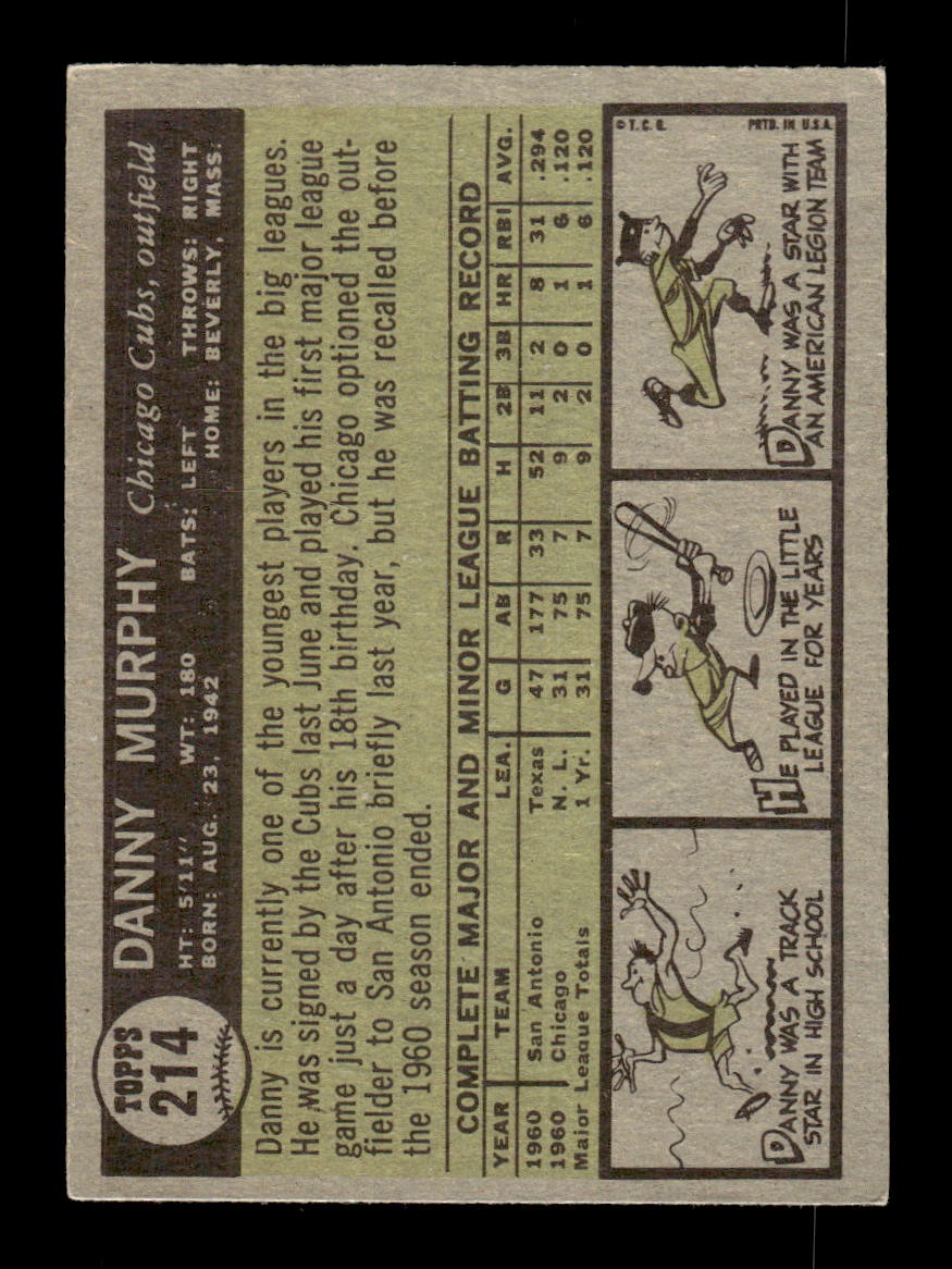1961 Topps #214 Danny Murphy Chicago Cubs EX KC10008491