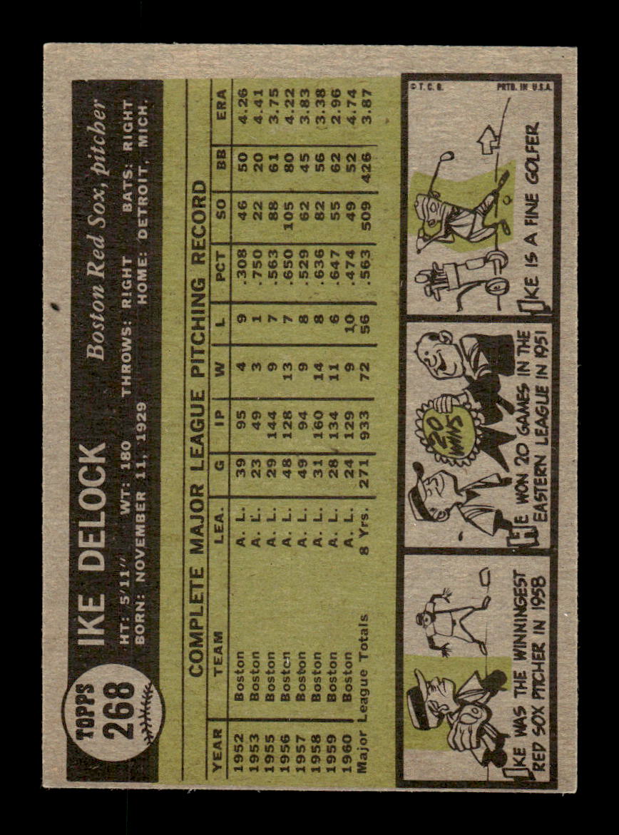1961 Topps #268 Ike DeLock Boston Red Sox EXMT KC10008539