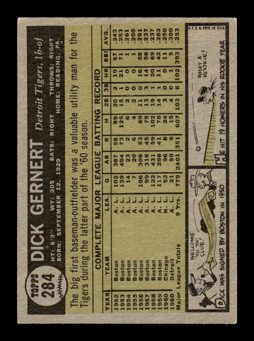 1961 Topps #284 Dick Gernert Detroit Tigers EXMT KC10008553
