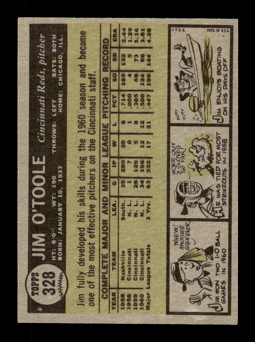 1961 Topps #328 Jim O'Toole Cincinnati Reds EXMT KC10008583