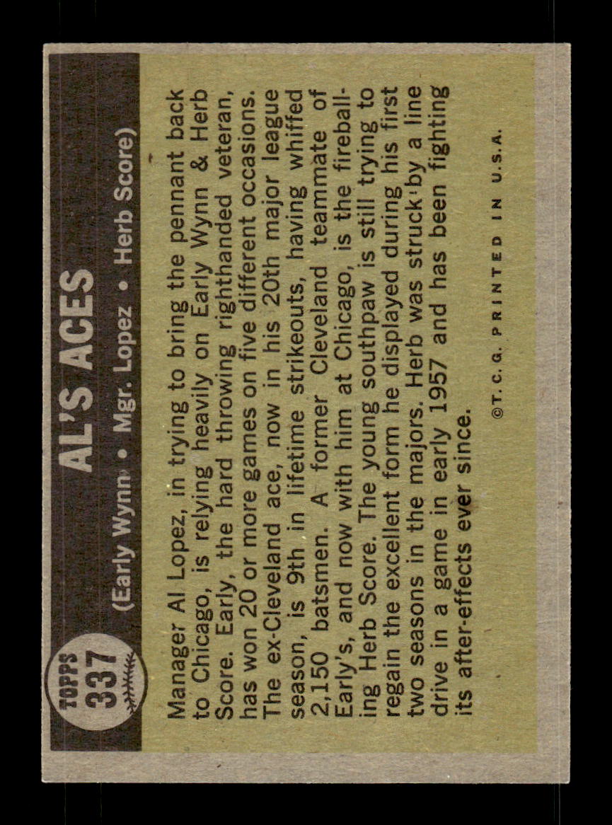 1961 Topps #337 Al's Aces Lopez Score Wynn EXMT KC10008591
