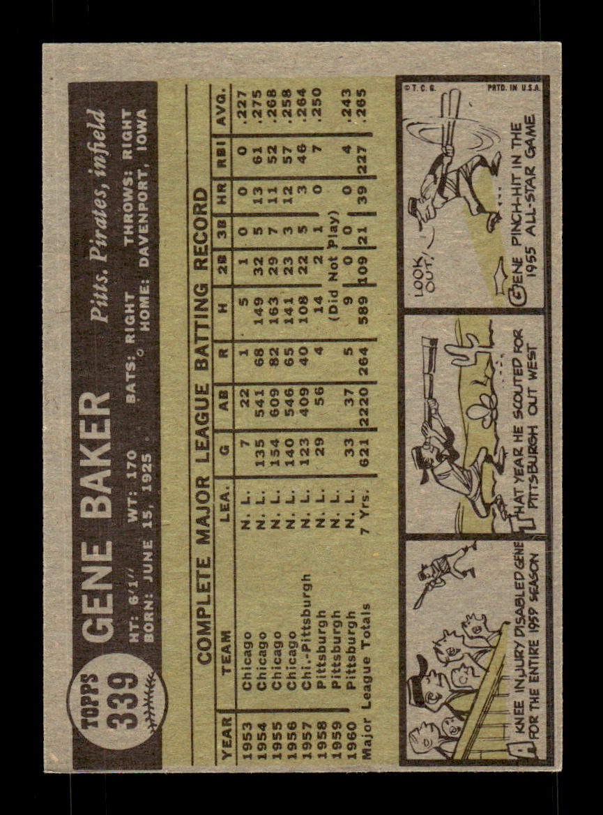 1961 Topps #339 Gene Baker Pittsburgh Pirates EXMT KC10008593