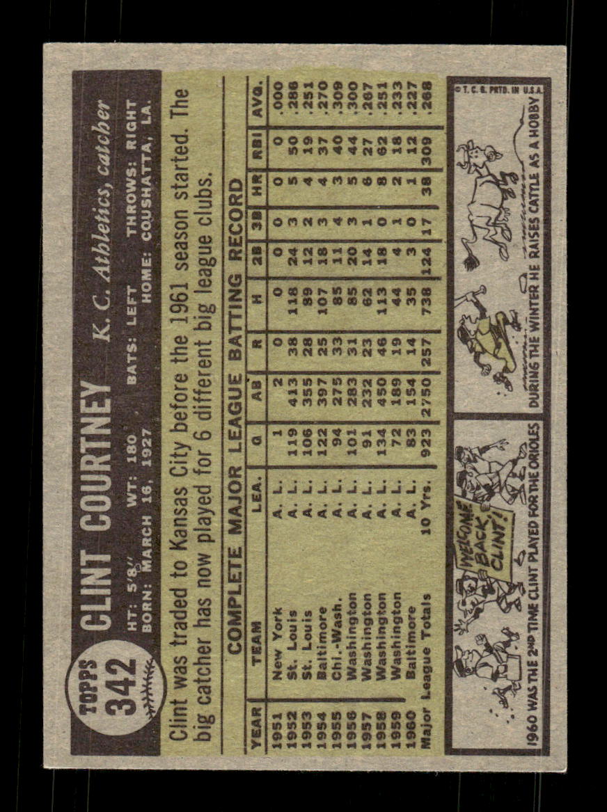 1961 Topps #342 Clint Courtney Kansas City Athletics EXMT KC10008595