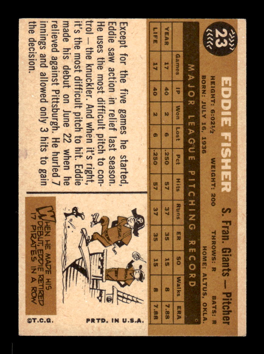 1960 Topps #23 Eddie Fisher San Francisco Giants EXMT KC10008714