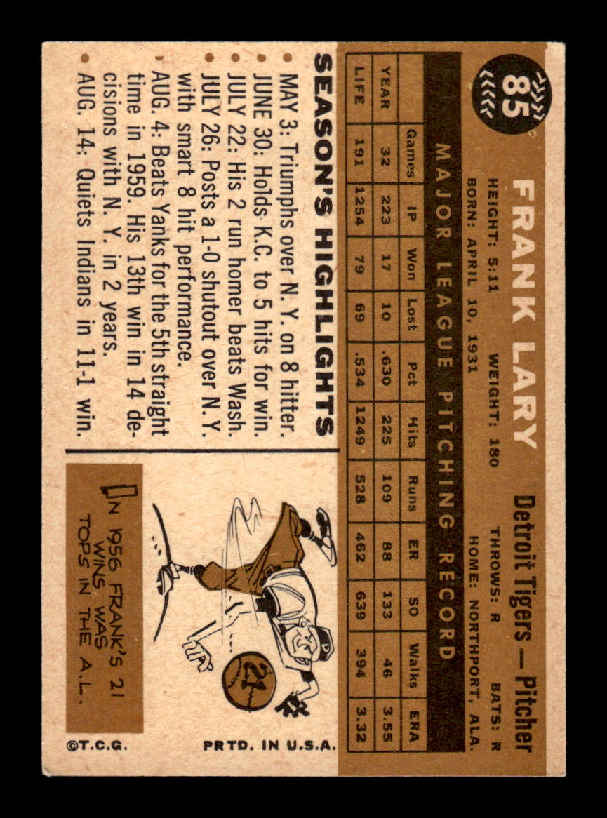 1960 Topps #85 Frank Lary Detroit Tigers EXMT KC10008761