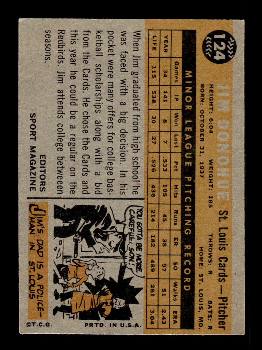 1960 Topps #124 Jim Donohue St. Louis Cardinals EXMT KC10008795