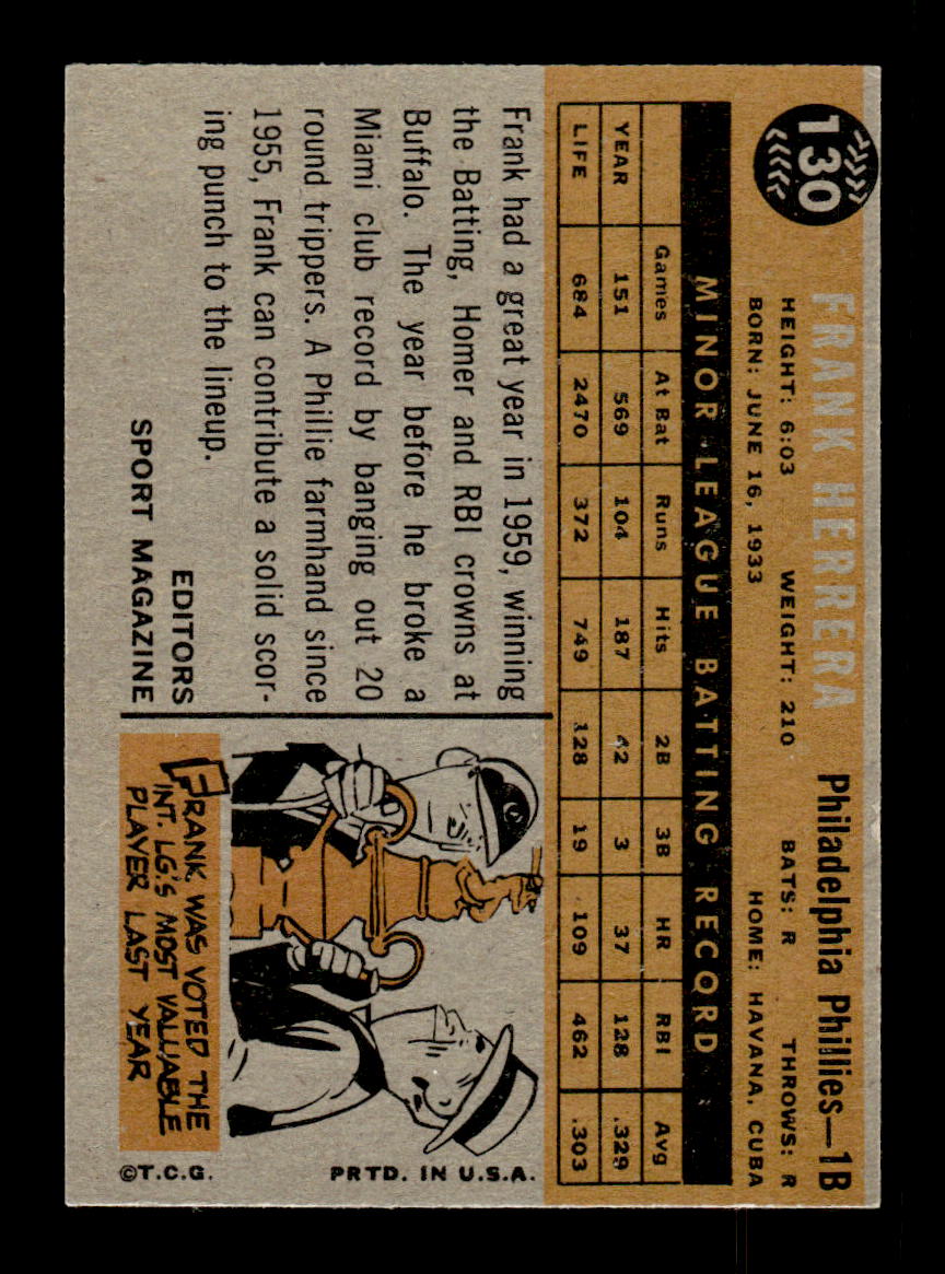 1960 Topps #130 Frank Herrera Philadelphia Phillies EXMT KC10008801