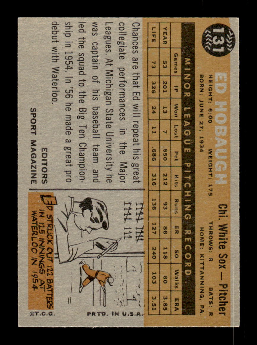 1960 Topps #131 Ed Hobaugh Chicago White Sox EXMT KC10008802