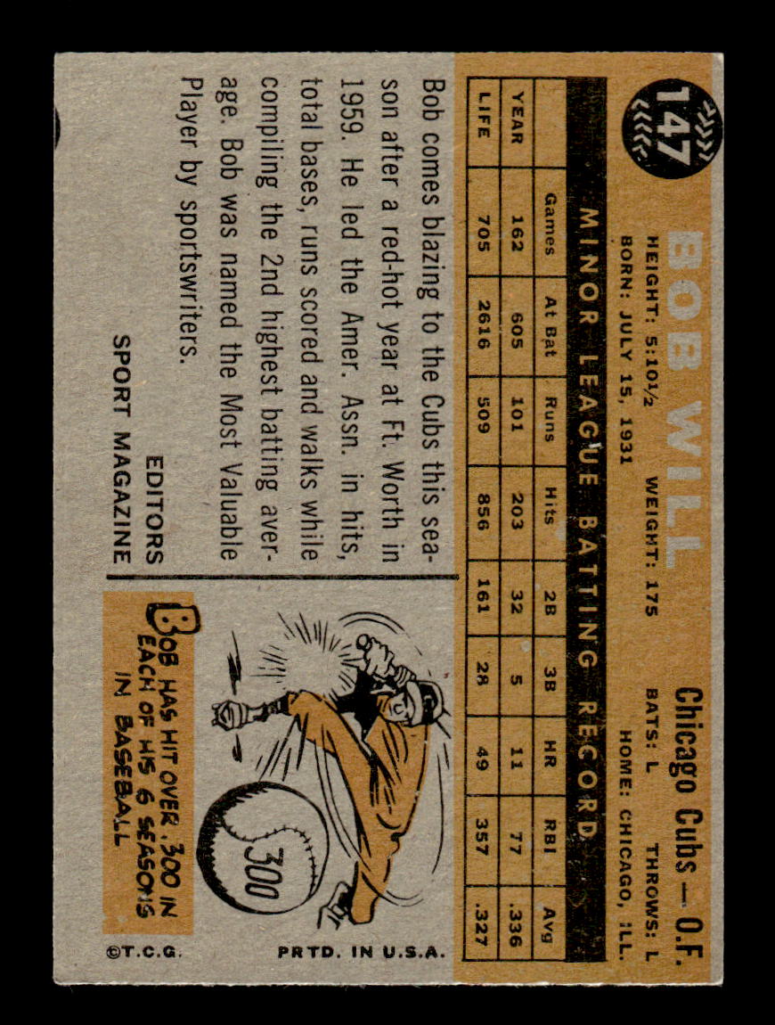 1960 Topps #147 Bob Will Chicago Cubs EXMT KC10008814