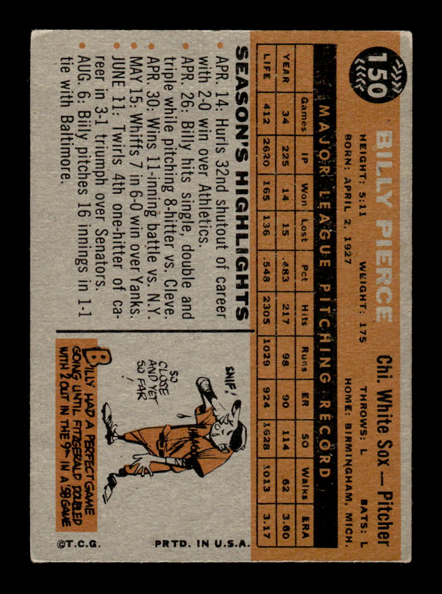 1960 Topps #150 Billy Pierce Chicago White Sox EX KC10008815