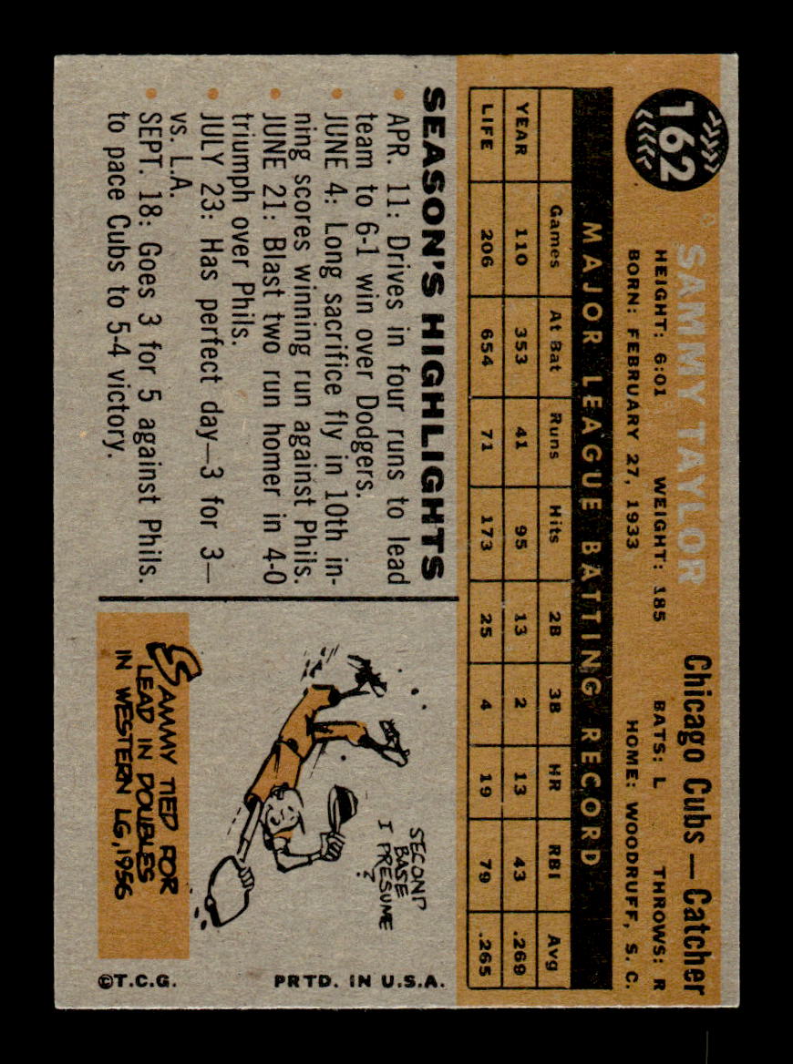 1960 Topps #162 Sammy Taylor Chicago Cubs EXMT KC10008825