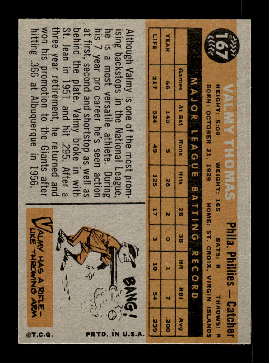 1960 Topps #167 Valmy Thomas Philadelphia Phillies NMT KC10008829
