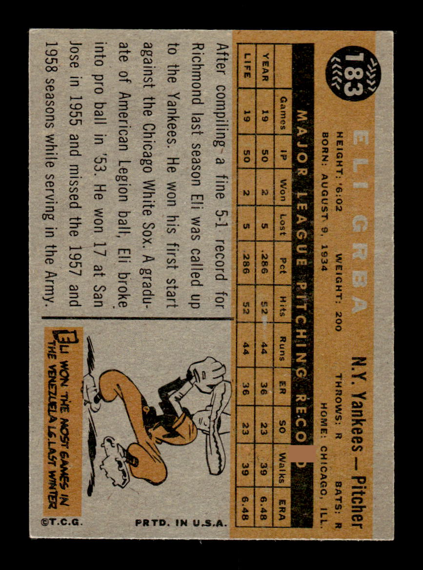 1960 Topps #183 Eli Grba New York Yankees EXMT KC10008843