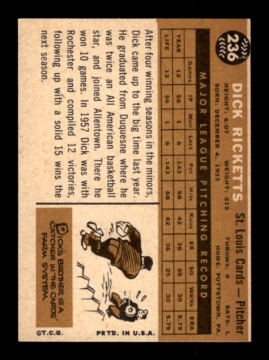 1960 Topps #236 Dick Ricketts St. Louis Cardinals EXMT KC10008887