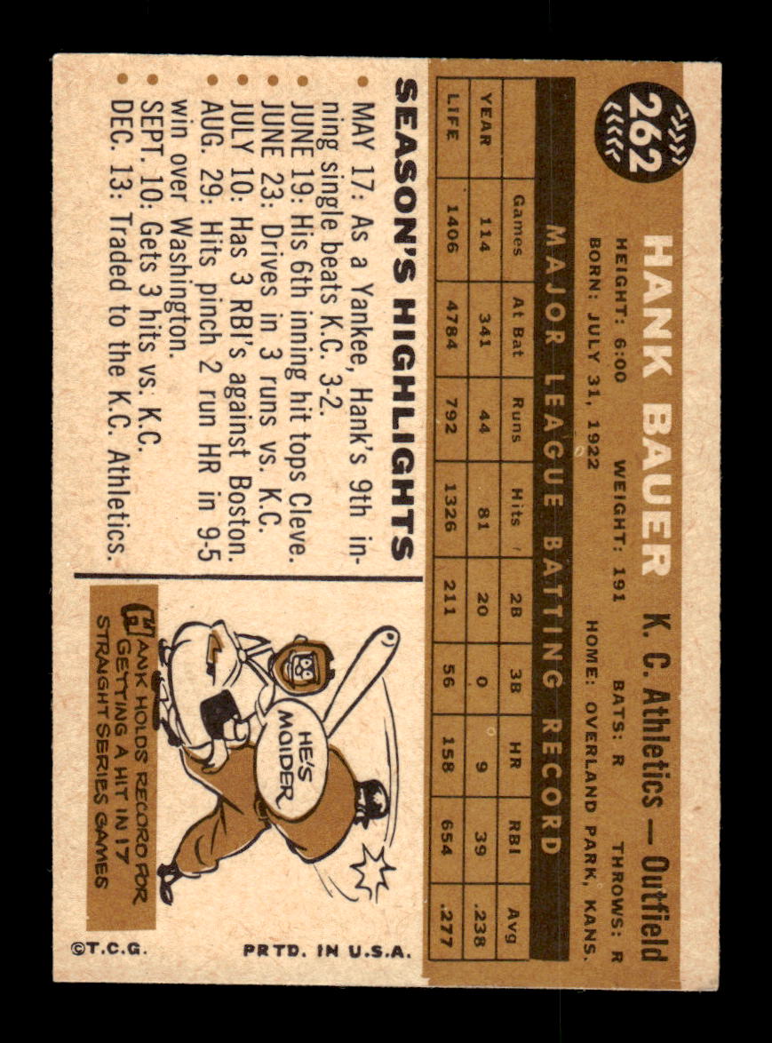1960 Topps #262 Hank Bauer Kansas City Athletics EXMT KC10008899