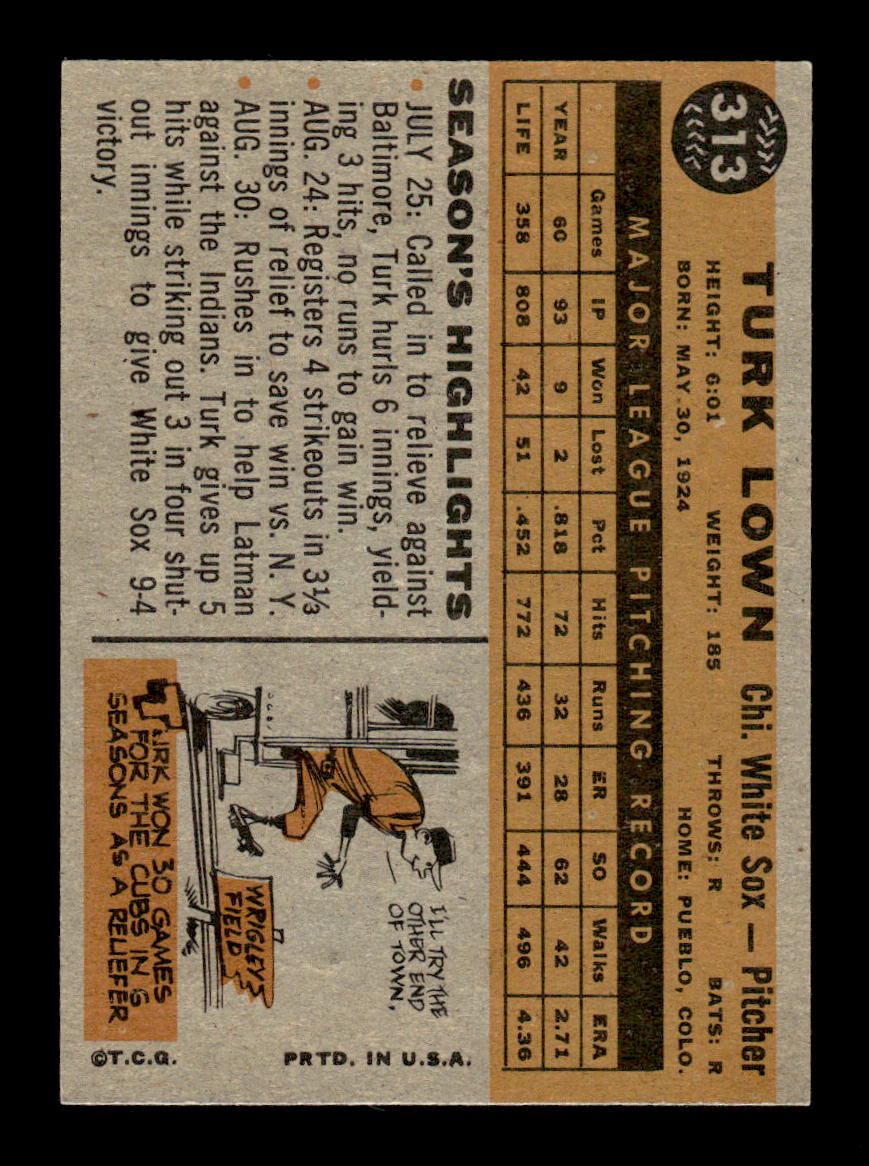 1960 Topps #313 Turk Lown Chicago White Sox EXMT KC10008940