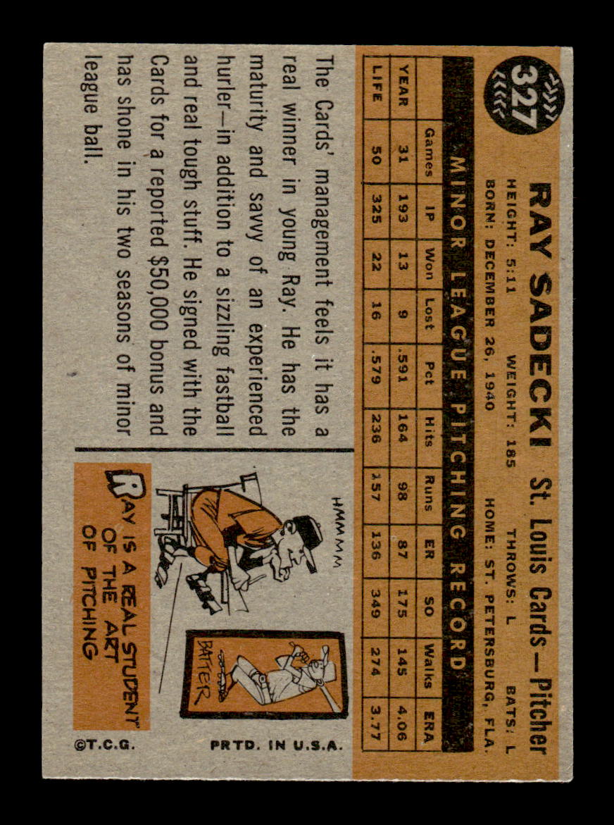 1960 Topps #327 Ray Sadecki St. Louis Cardinals EX KC10008949