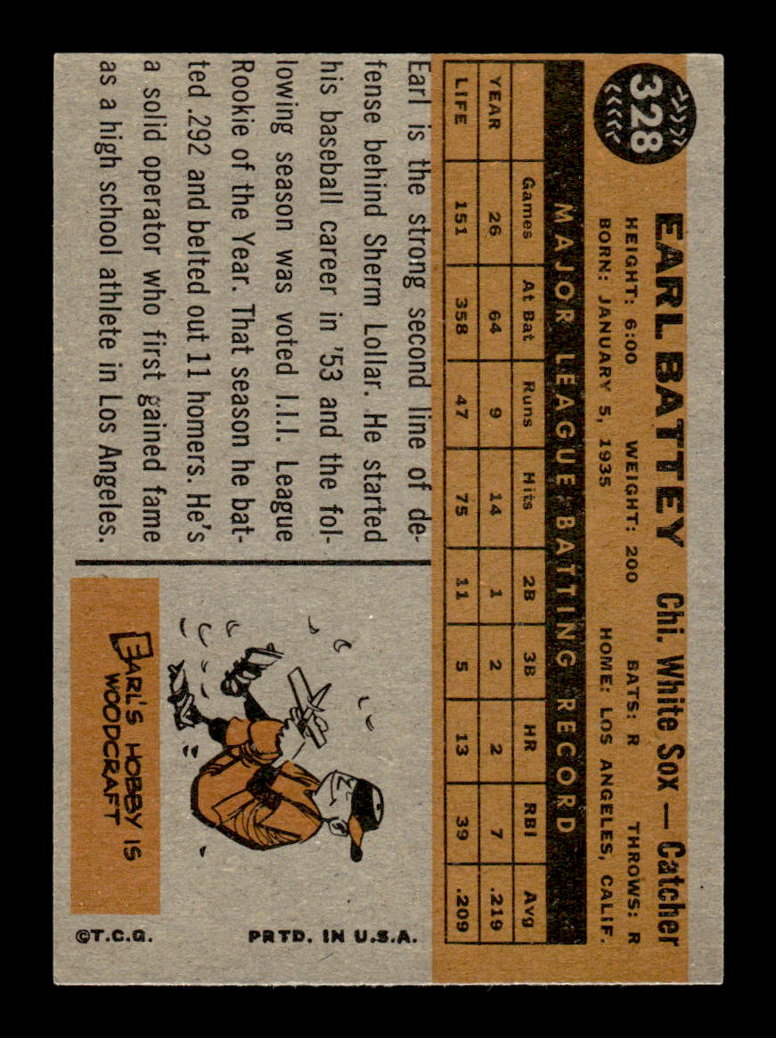 1960 Topps #328 Earl Battey Chicago White Sox EXMT KC10008950