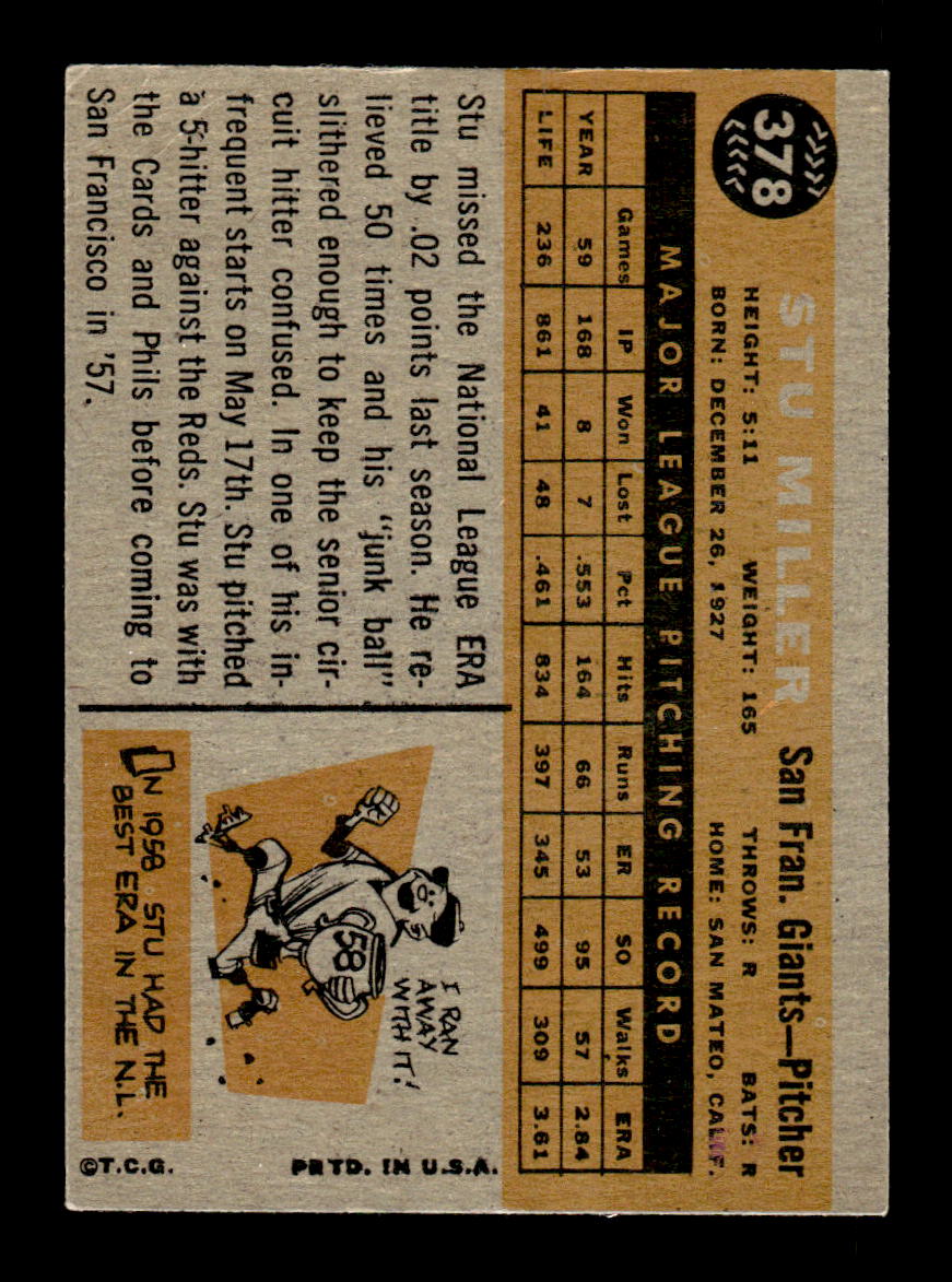 1960 Topps #378b Stu Miller San Francisco Giants EXMT KC10008983