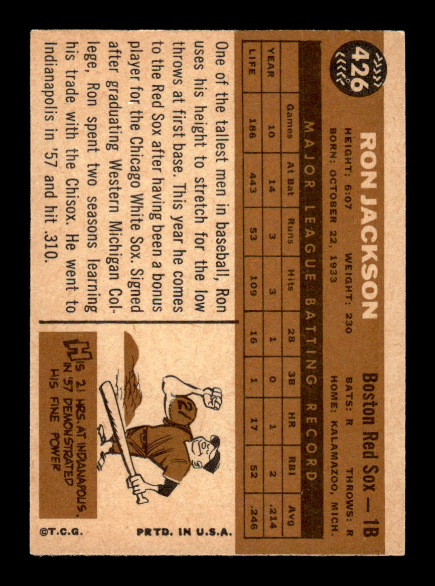 1960 Topps #426a Ron Jackson Boston Red Sox EXMT KC10009014