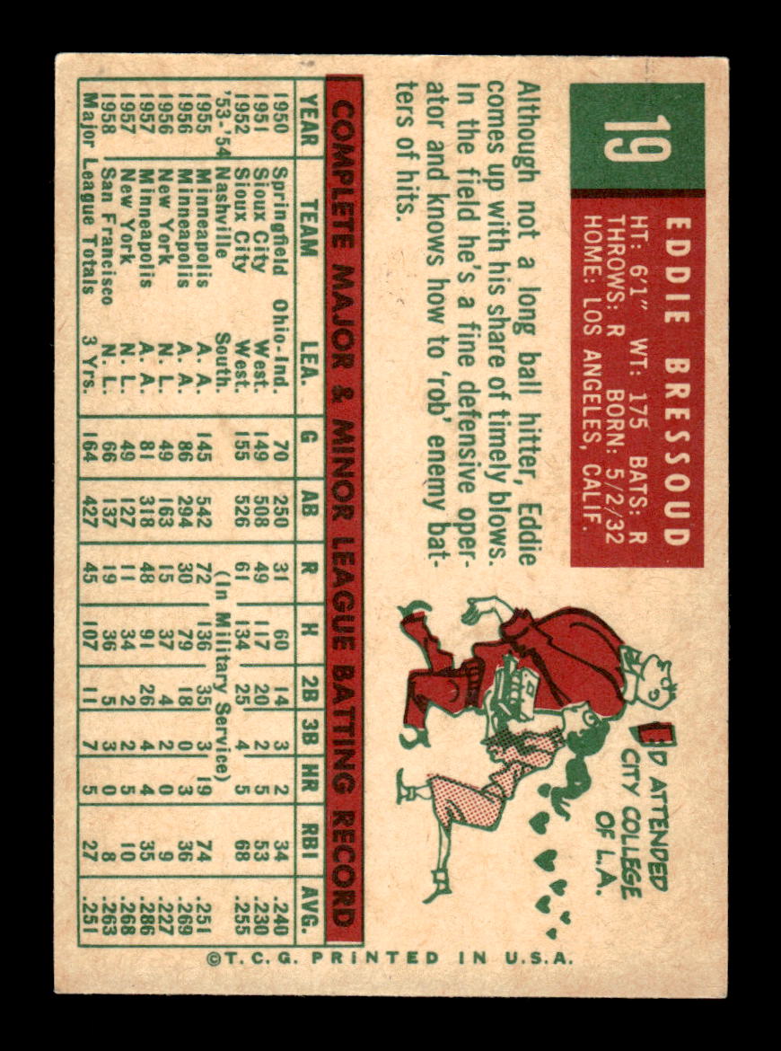 1959 Topps #19 Ed Bressoud San Francisco Giants EXMT KC10009078