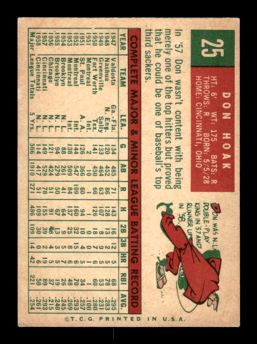 1959 Topps #25 Don Hoak Cincinnati Redlegs EXMT KC10009084