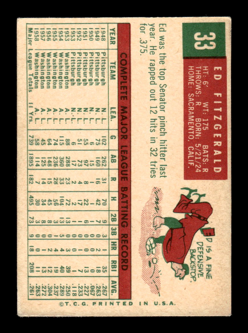 1959 Topps #33 Ed Fitzgerald Washington Senators EX KC10009092