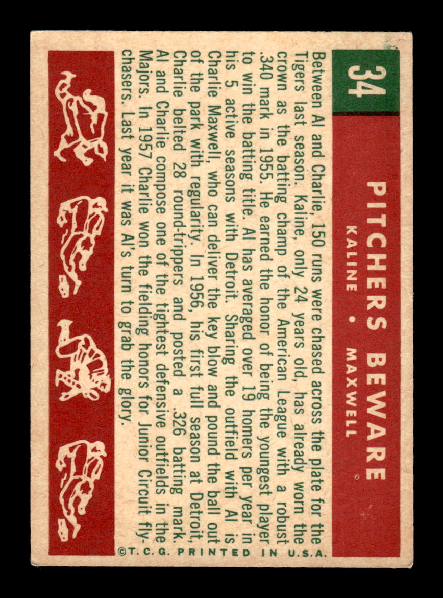 1959 Topps #34 Pitchers Beware Kaline Maxwell EXMT KC10009093
