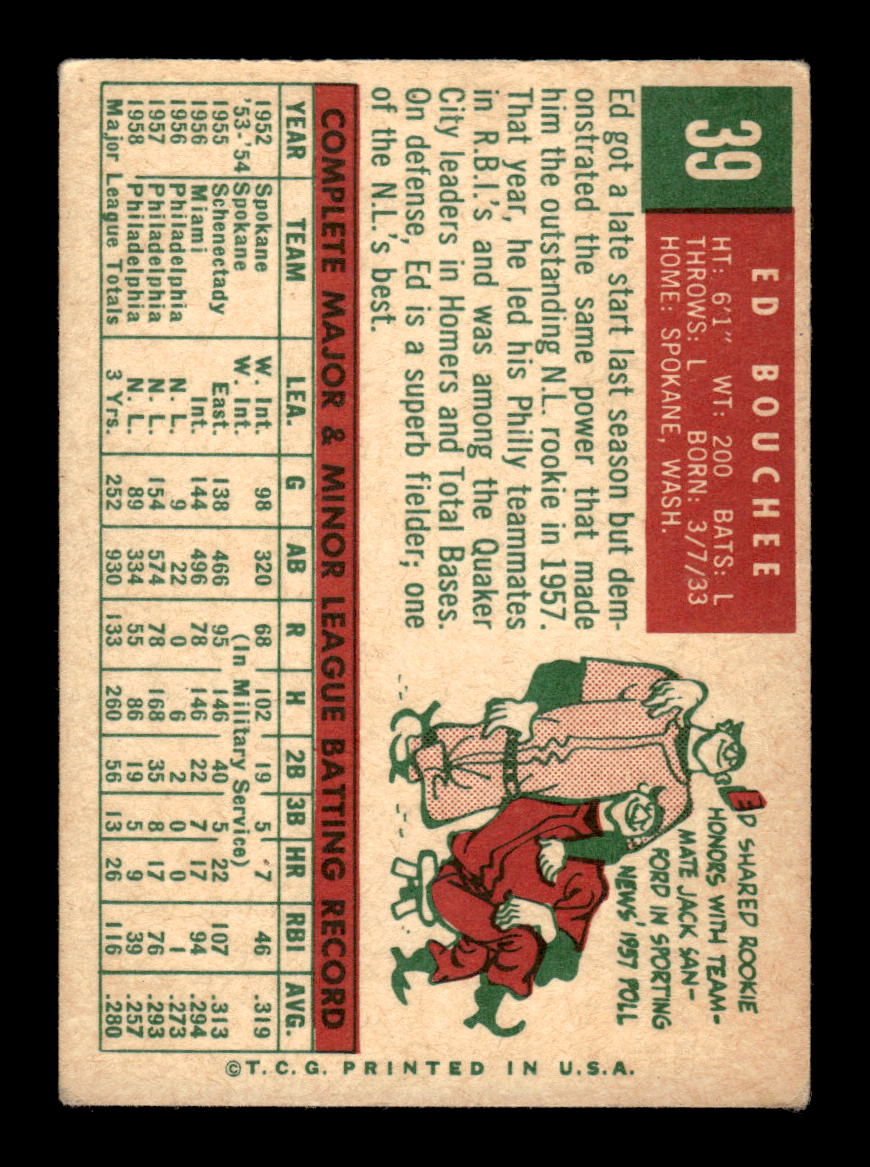 1959 Topps #39 Ed Bouchee Philadelphia Phillies EX KC10009098