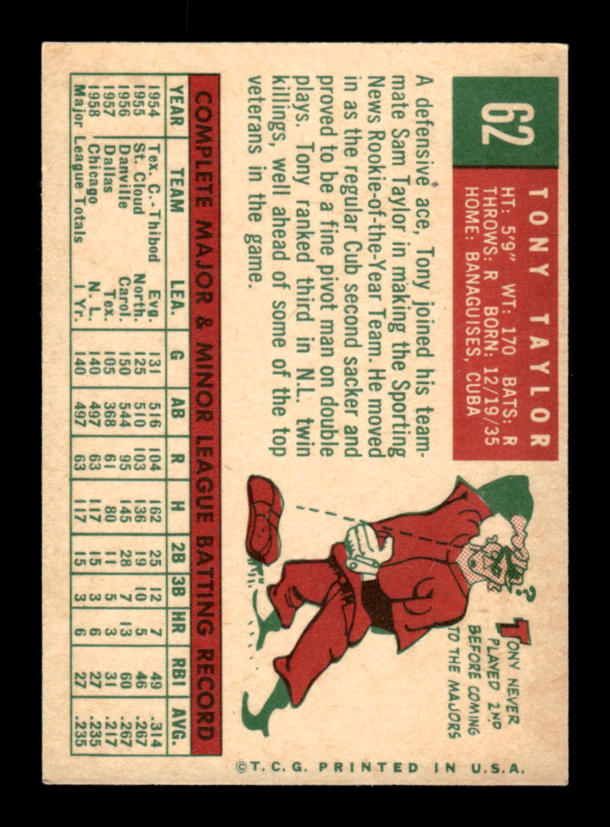 1959 Topps #62 Tony Taylor Chicago Cubs EXMT KC10009119