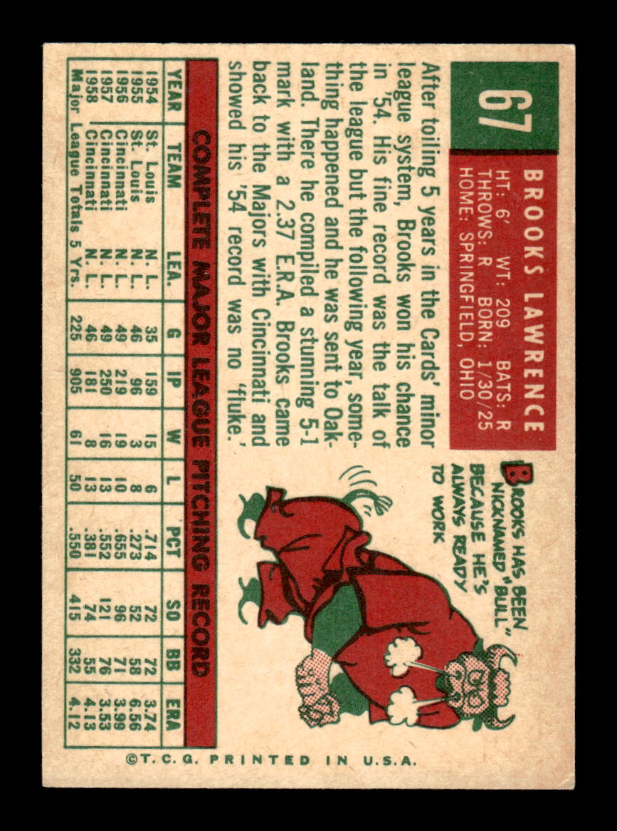 1959 Topps #67 Brooks Lawrence Cincinnati Redlegs EXMT KC10009124