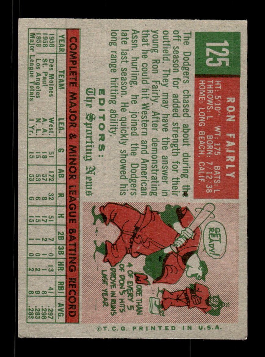 1959 Topps #125 Ron Fairly Los Angeles Dodgers EXMT KC10009174
