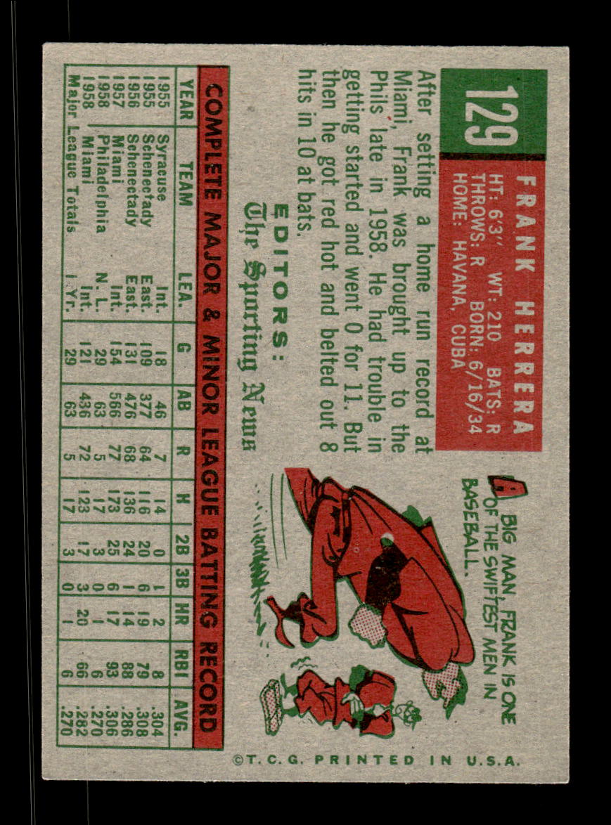 1959 Topps #129 Frank Herrera Philadelphia Phillies NMT KC10009178