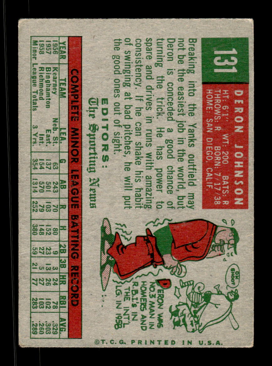 1959 Topps #131 Deron Johnson New York Yankees EXMT KC10009180