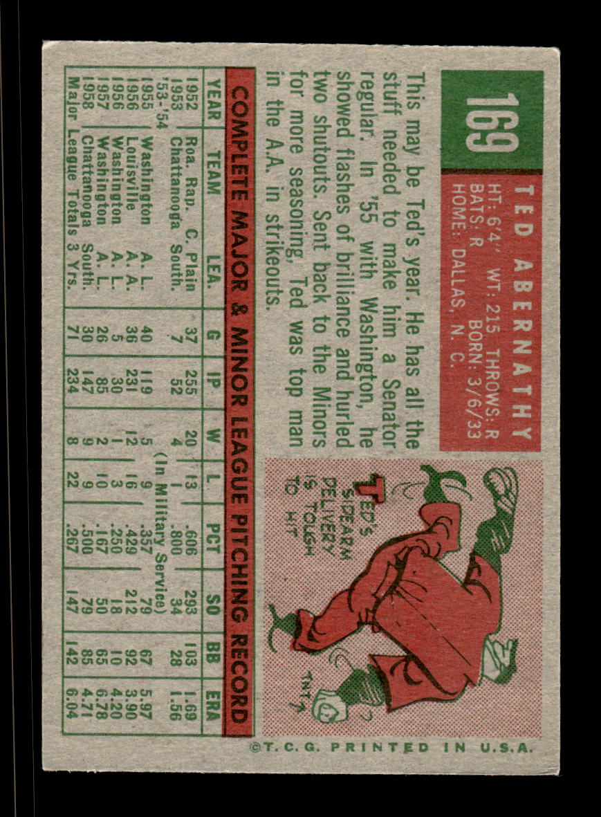 1959 Topps #169 Ted Abernathy Washington Senators EXMT KC10009211