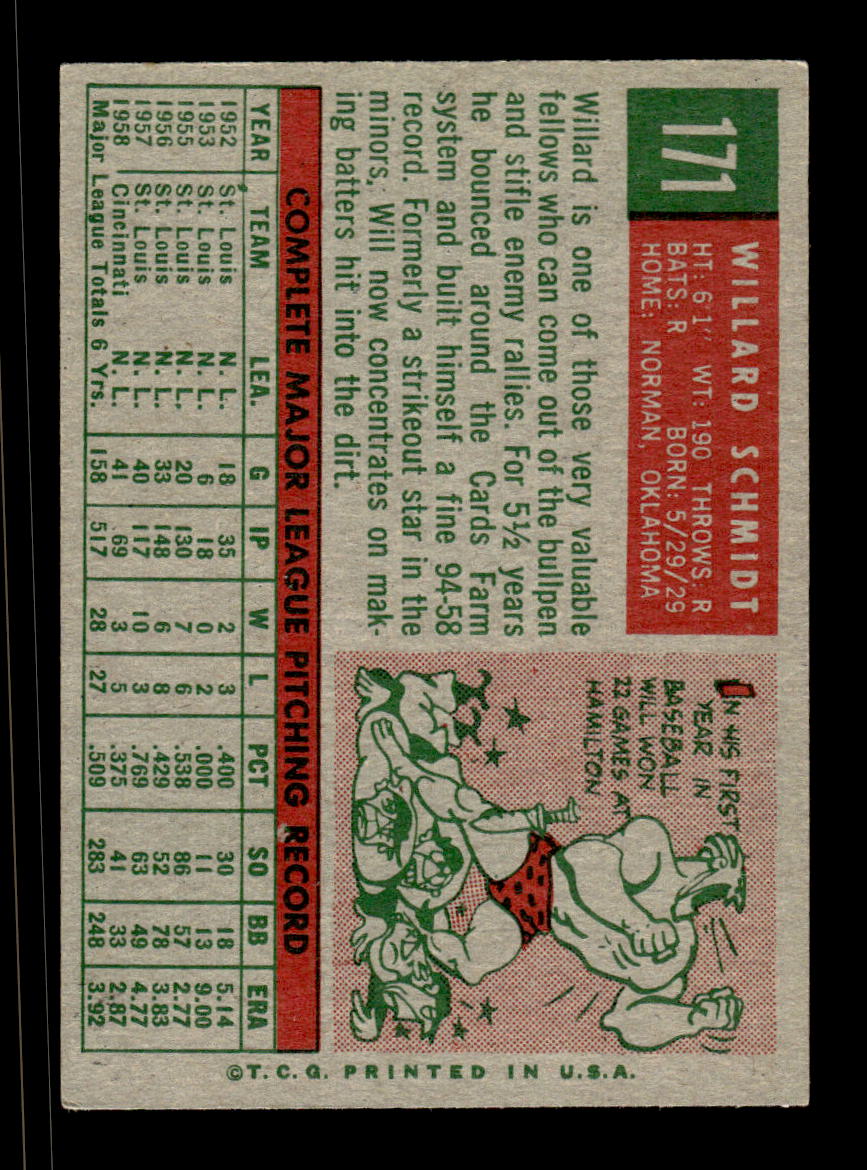 1959 Topps #171 Willard Schmidt Cincinnati Redlegs EXMT KC10009213